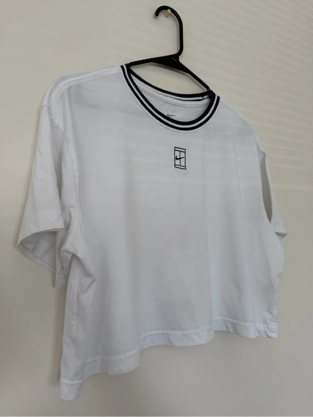 Nike Women's White Cropped Tee with Black Neckline